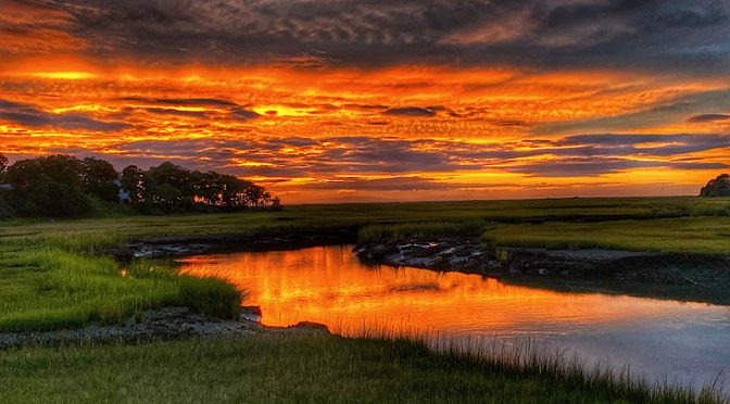 Gorgeous Sunset Over The Salt Marsh On Cape Cod.